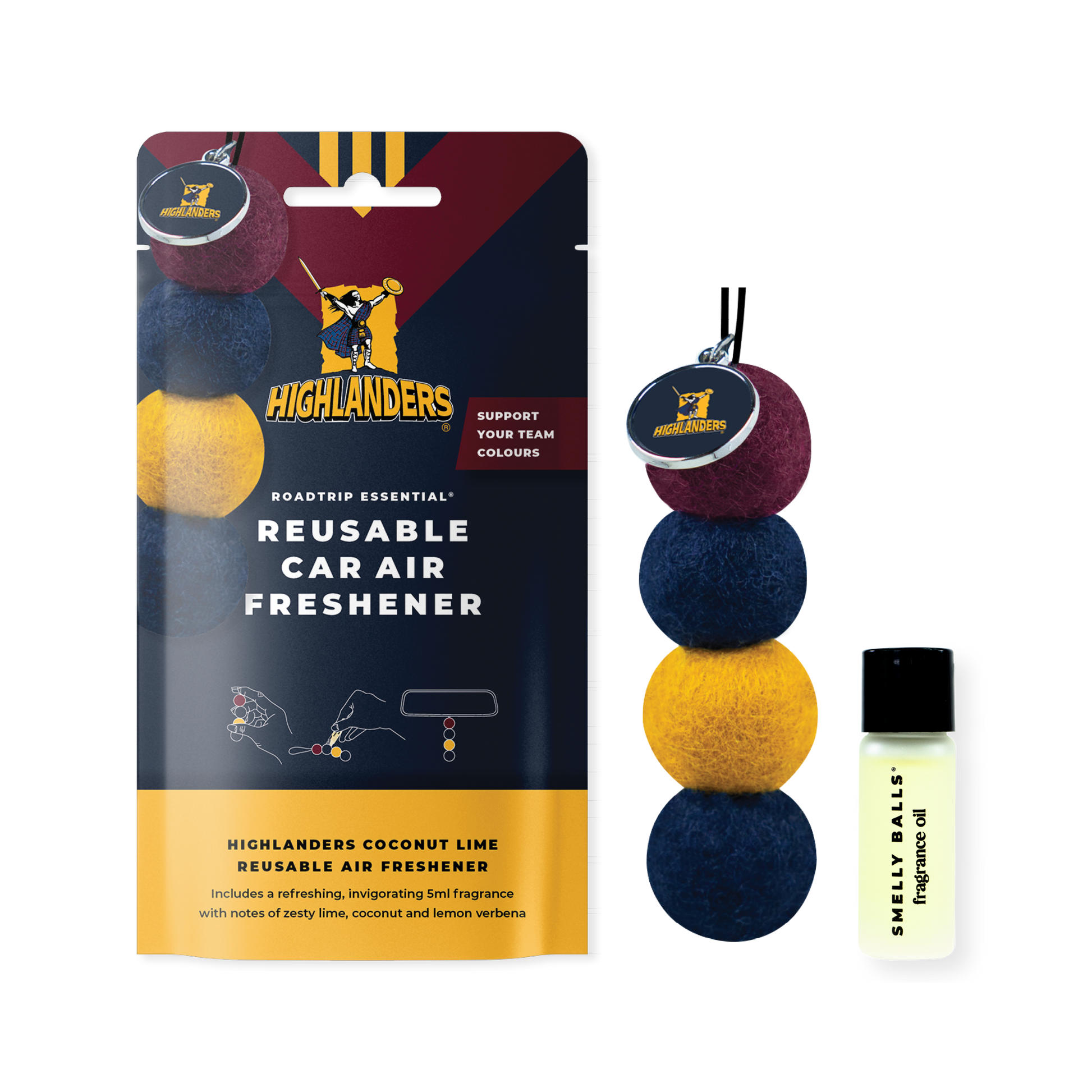 Reusable Car Air Freshener DUNEDIN HIGHLANDERS - Coconut + Lime